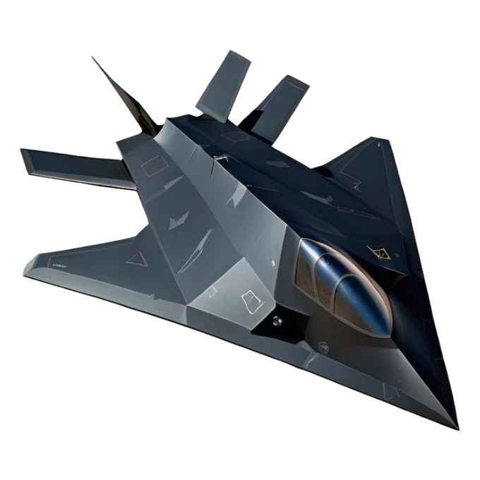 F-117 Nighthawk - Lockheed Martin (Stealth Grey) A futuristic stealth attack aircraft with a distinct faceted, angular design in a stealthy matte grey. Its sharp, jagged edges and unconventional, almost alien-like shape make it look like a shadow cutting through the night sky. The surface should appear non-reflective with subtle panel lines. sticker