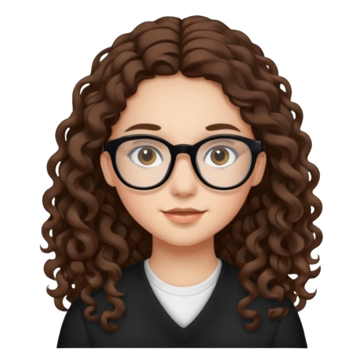 white teen girl with long brown curls and black frame glasses sticker