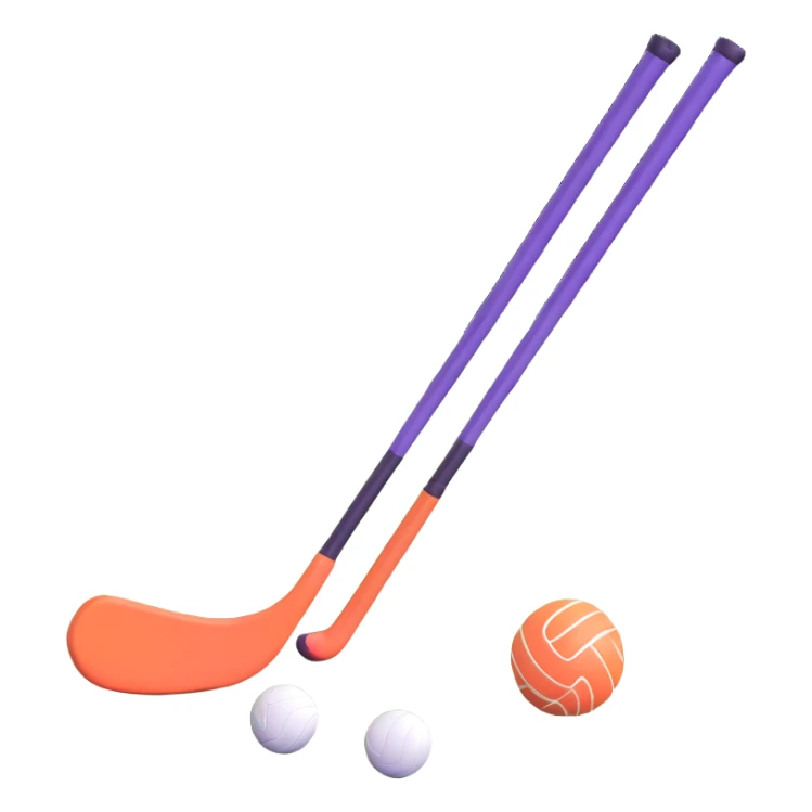 field hockey stick and ball on lush green field sticker