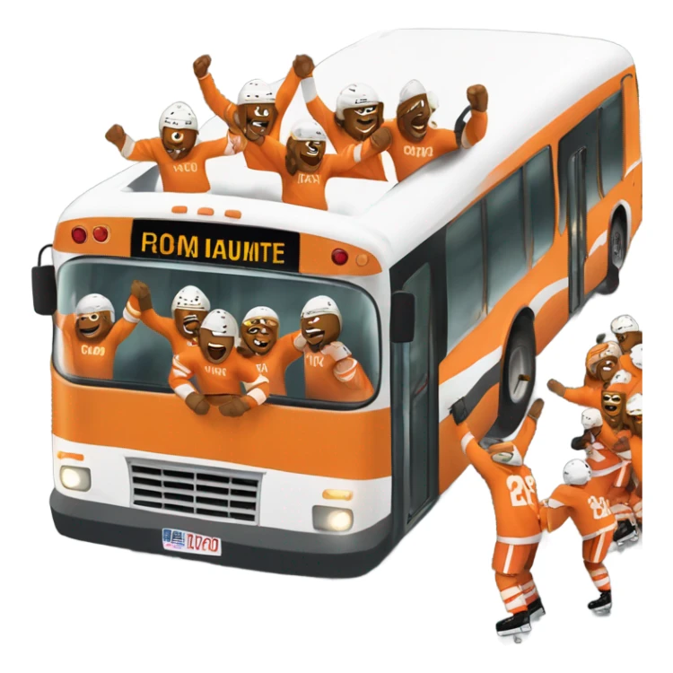 Hockey bus trip with orange white jerseys  sticker