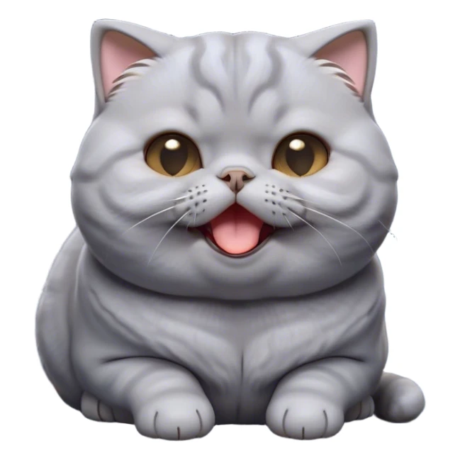 Cinematic Cute Chubby Grey Scottish Fold Cat Portrait Emoji, Adorable folded ears framing its round face, head tilted playfully and yawning, round and plump body with sleek soft grey fur and subtle blue undertones, Simplified yet adorable features, highly detailed, glowing with a warm, friendly glow, high shine, curious yet calm, stylized with a touch of whimsy, bright and endearing, soft glowing outline, capturing the essence of a mischievous yet loving and lazy kitty with those signature folded ears, so cute it feels like it could stretch out of the screen and cuddle! sticker