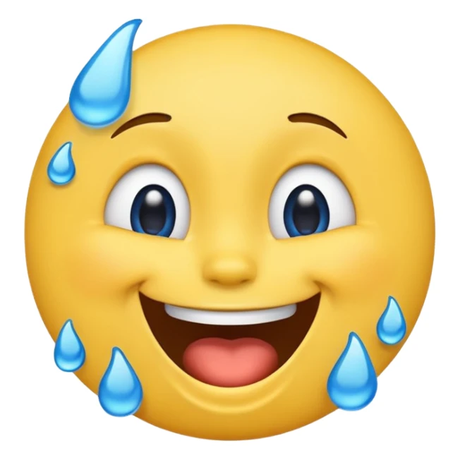 Emoji, yellow round laughing tilted head face sideways with blue tears of fun sticker