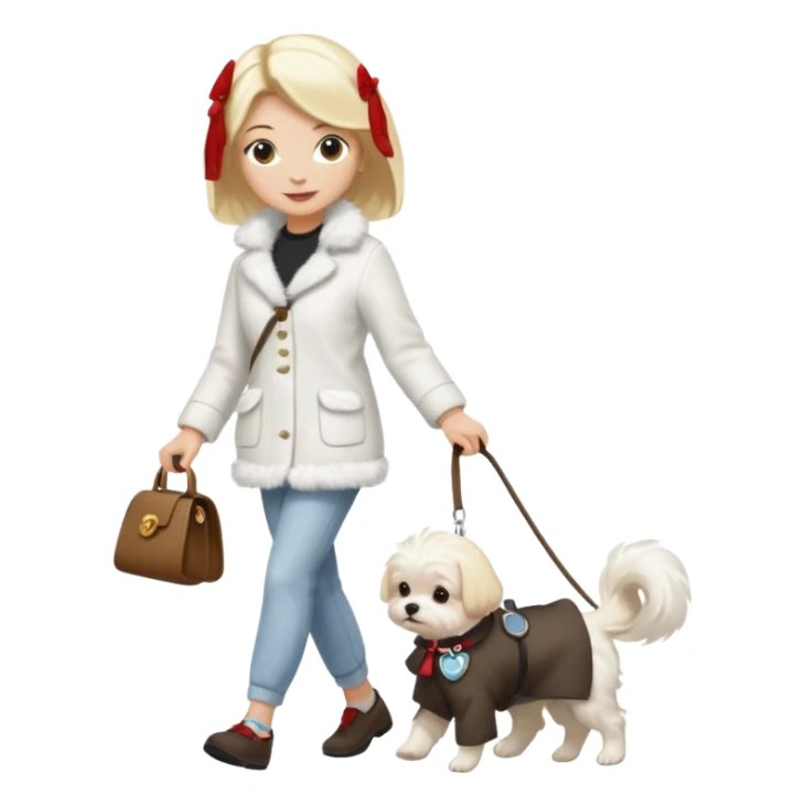 blonde woman, walking a small maltese dog. sticker