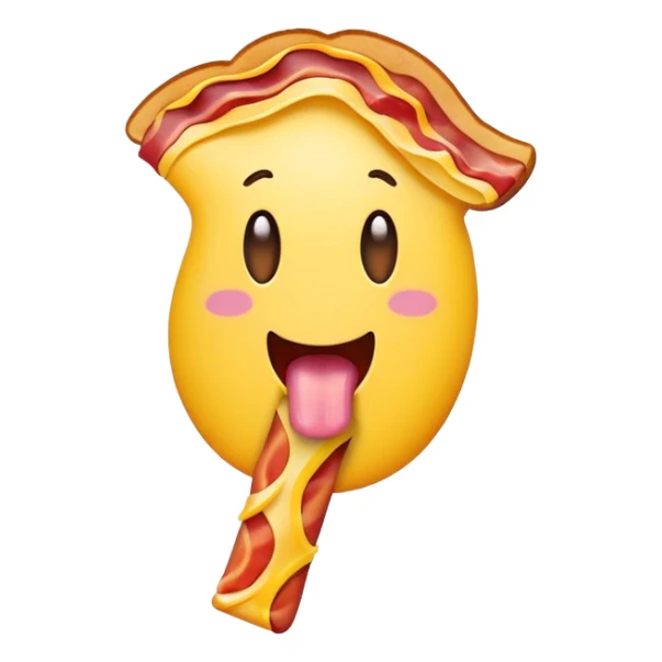 tongue out emoji holding a bacon strip sticker