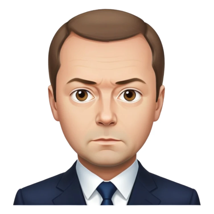 Dmitry Medvedev, round face, smooth finish, lifelike facial features, serious expression, bright background sticker