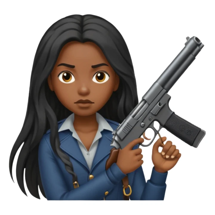 Black girl with long hair and a gun sticker