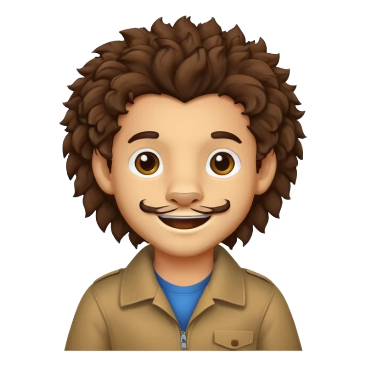 Make a cute boy lion with curly dark brown hair with a disconnected goatee and medium skin sticker