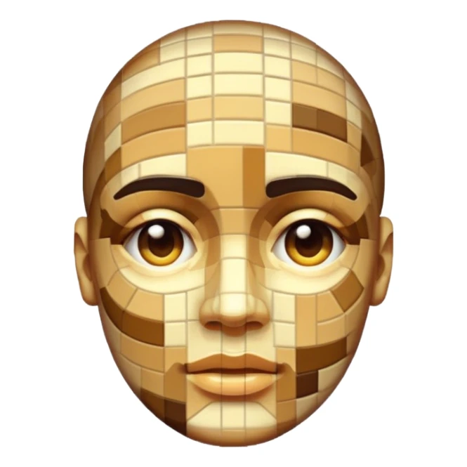 3D render of Pixelated Face, digital glitch art aesthetic, data corruption visual, human face blurred with skin-tone mosaics, pixelated distortion, emoji style, isolated on white background --v 6.0. sticker