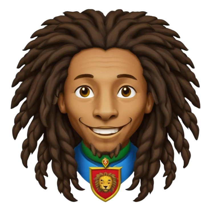 very realistic Bob Marley with gigantic dread locks in form heraldic crest with ethiopian lion sticker