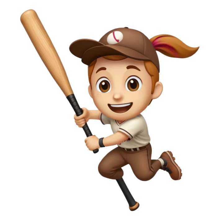 Baseball bat character with expressive eyes and a smile, jumping with excitement sticker