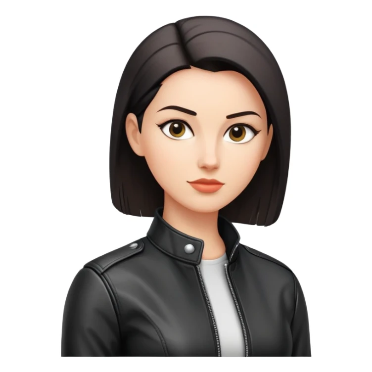 woman with oval-shaped flat-top head wearing a tight-fitting elbow-length black leather jacket sticker