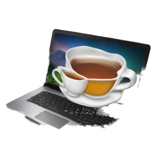Laptop infront of tea sticker