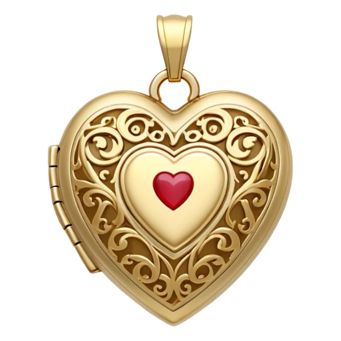 Dainty gold heart locket necklace with detailed designs  sticker