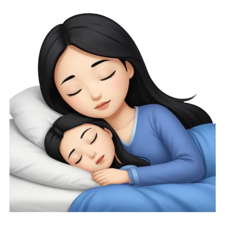 Beautiful Asian girl with long black hair sleeping in bed sticker
