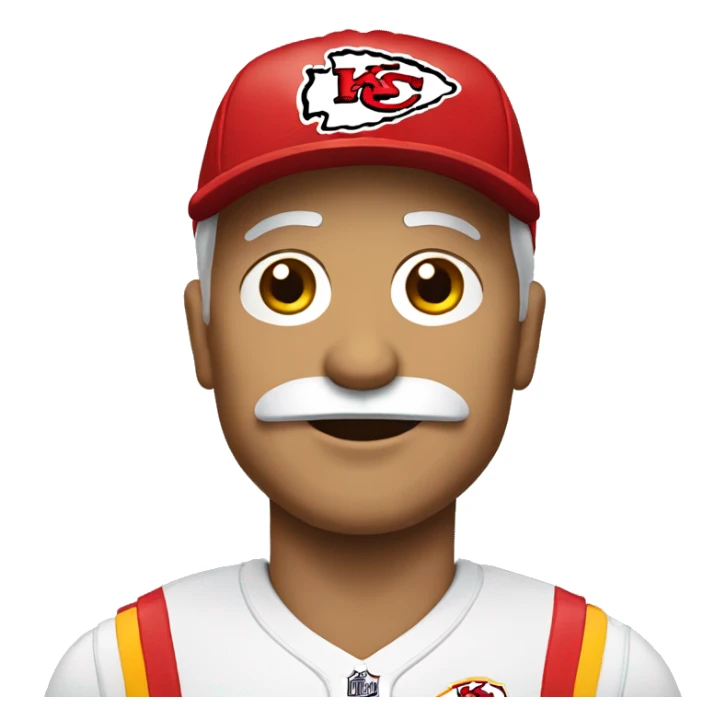 older man with mustache and Kansas City chiefs red cap sticker