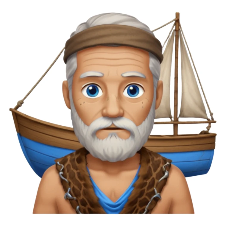 Ancient  man with animal skin clothes with boat  sticker