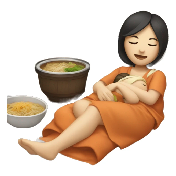 Girl sleeping in Asian food sticker
