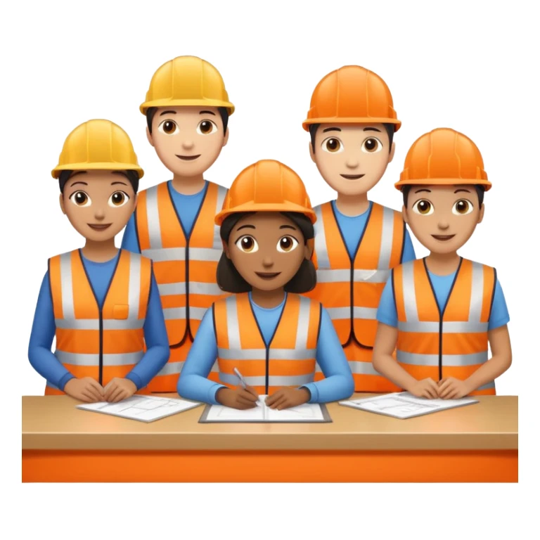 group of railway engineers mixed races and genders behind a table sticker