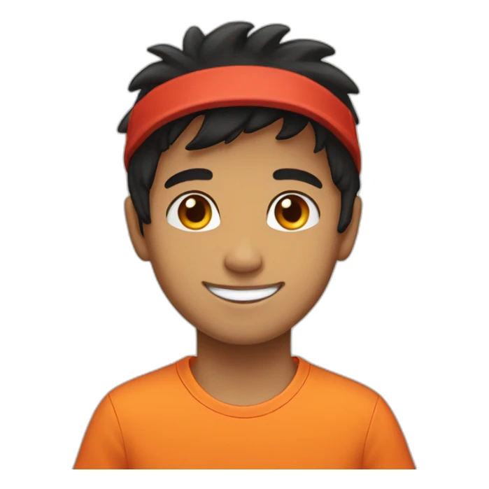 boy-smile-cute-black hair-red hat-orange shirt sticker