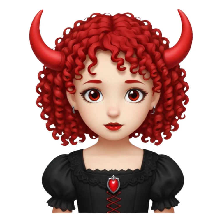 curly hair girl kid with small red horns sticker
