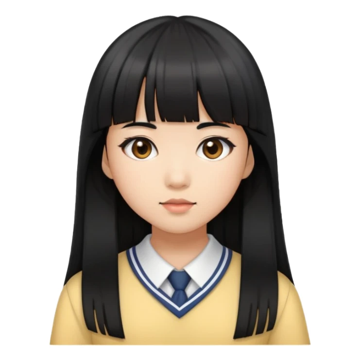 schoolgirl with Asian skin tone, long black hair, and straight cut bangs sticker