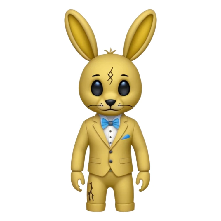 springtrap yellow damage hare suit with hare ears blue eyes with strands of 3C hair size of a small toothpick sttcking up sticker