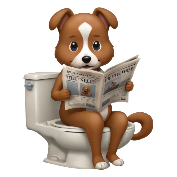 a dog sitting on a toilet reading newspaper sticker