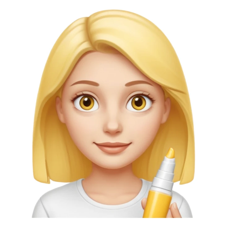 Create a high-quality iPhone-style emoji of a white girl face, with a small amount of yellow eye cream clearly applied under both eyes, realistic shading, smooth gradient colors, rounded and cute 3D cartoon style, subtle smiling expression, simple white b sticker