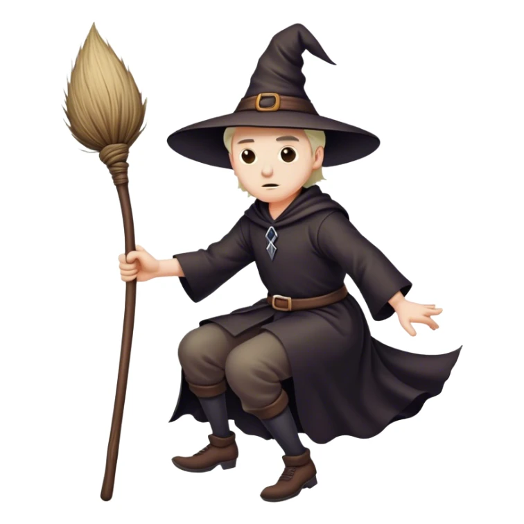 Male witch riding a broom stick sticker
