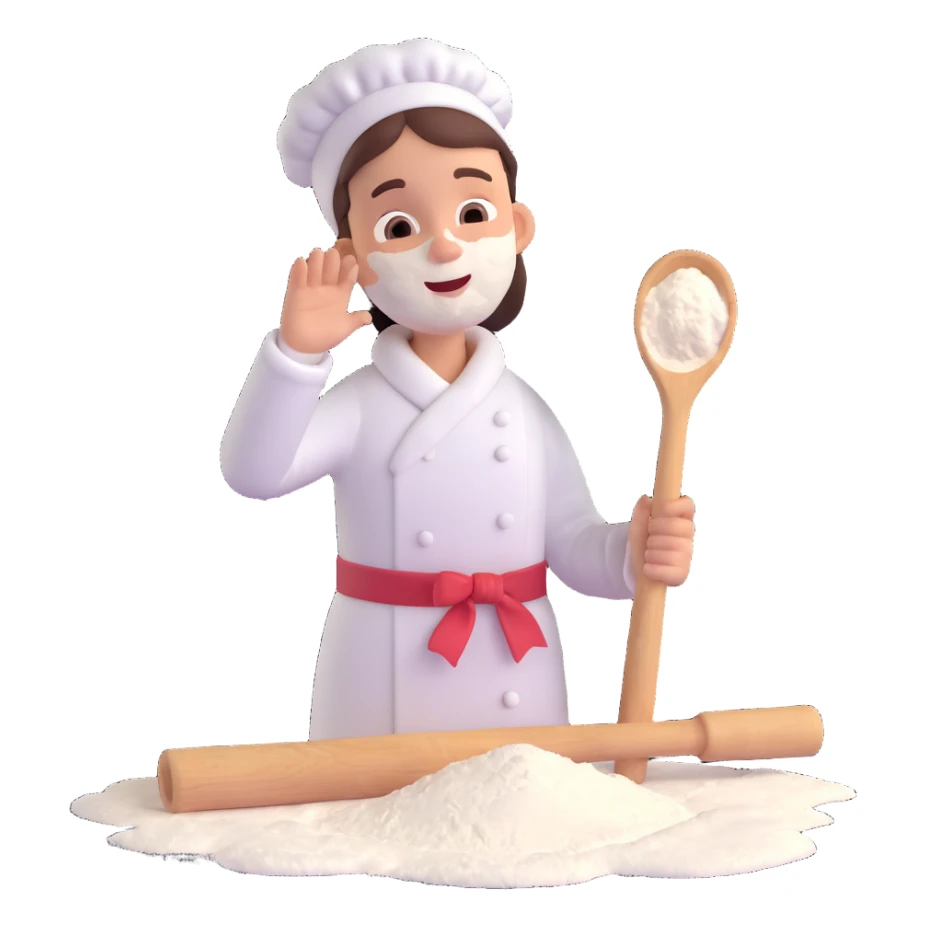 joyful person with rolling pin and flour on face emoji sticker