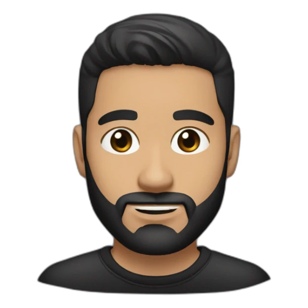 25 year old Hispanic man with a beard and thick eyebrows light skin, black shirt and side fades and a comb over with very dark brown eyes sticker