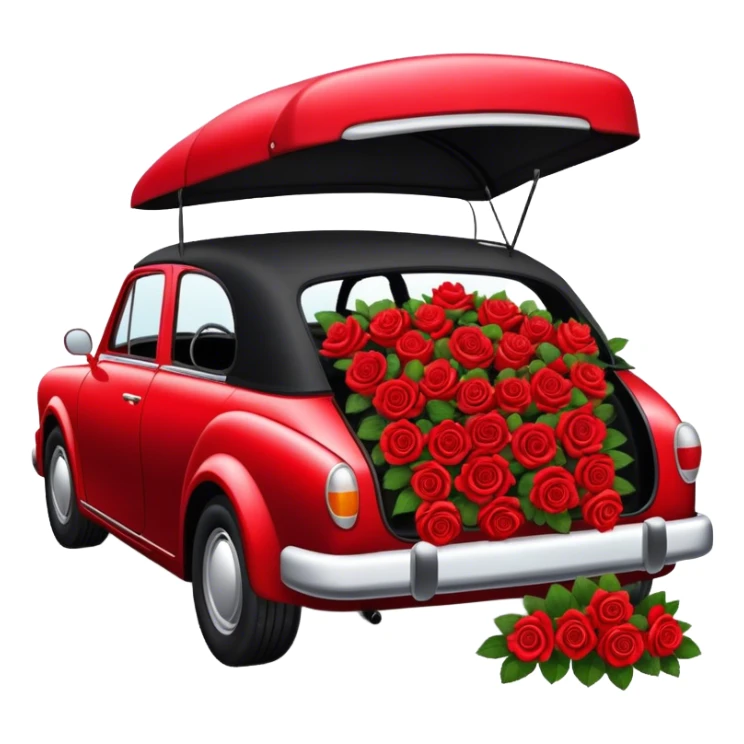 Ruby red car in the trunk many Strawberry Red roses black sticker