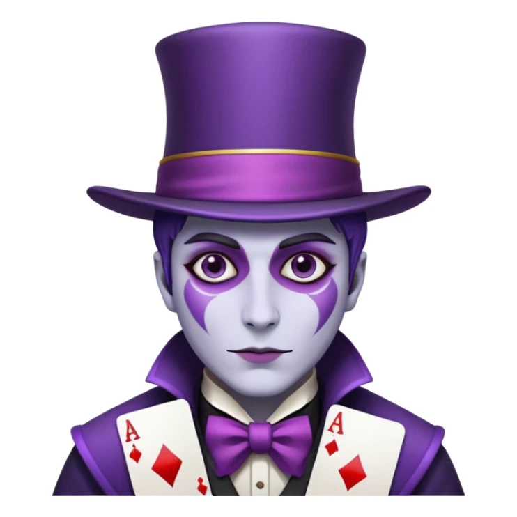 Poker face with purple skin and a magician hat sticker