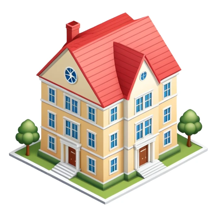 University fraternity house, isometric dollhouse-style, realistic sticker