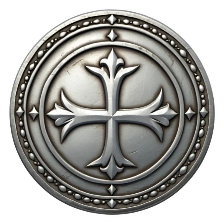 ancient medieval silver coin with worn edges and royal symbol sticker