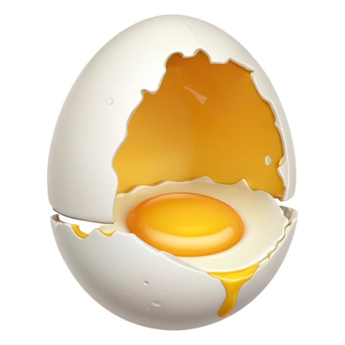 egg object icon, cracked egg with yolk, 3D cartoon, mobile game icon style, clean background, no text, no watermark
 sticker