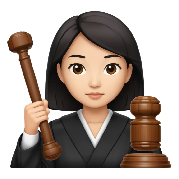 Asian Female judge with one gavel sticker