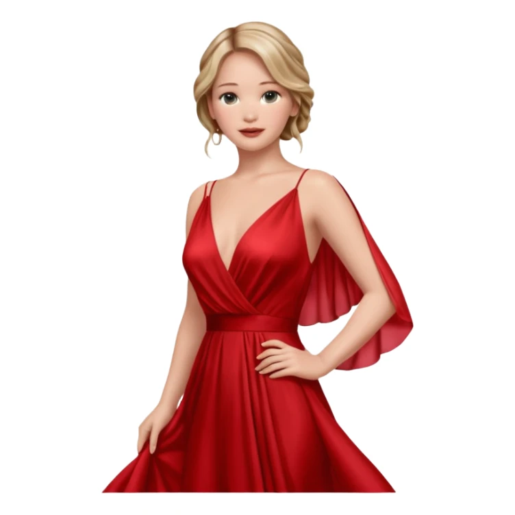 Jennifer Lawrence, in a red dress sticker