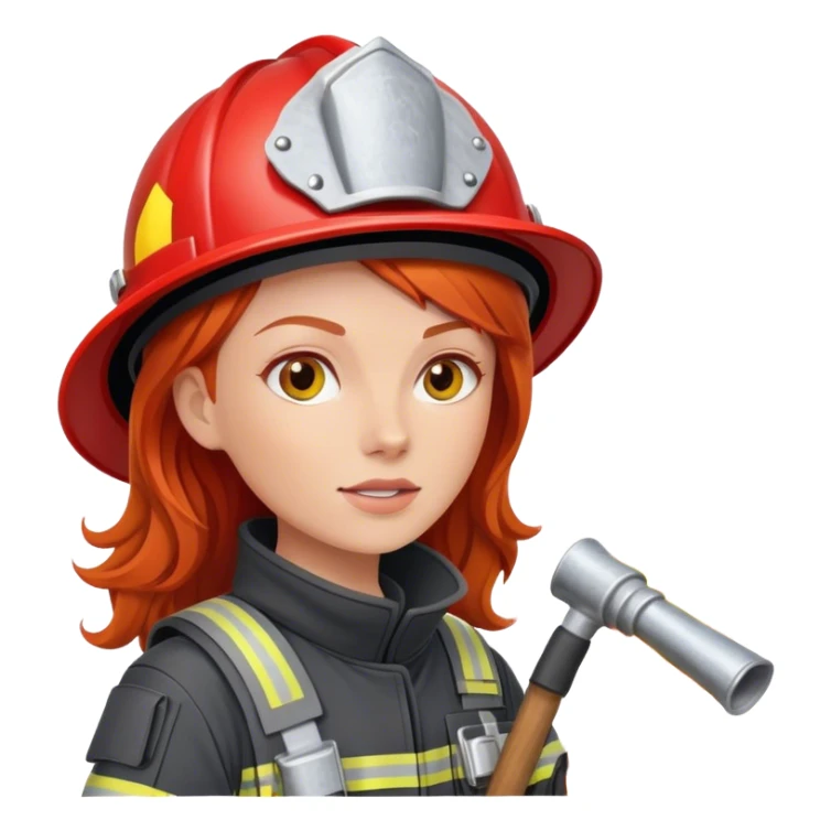 Redheaded woman in fire gear, putting out a fire sticker