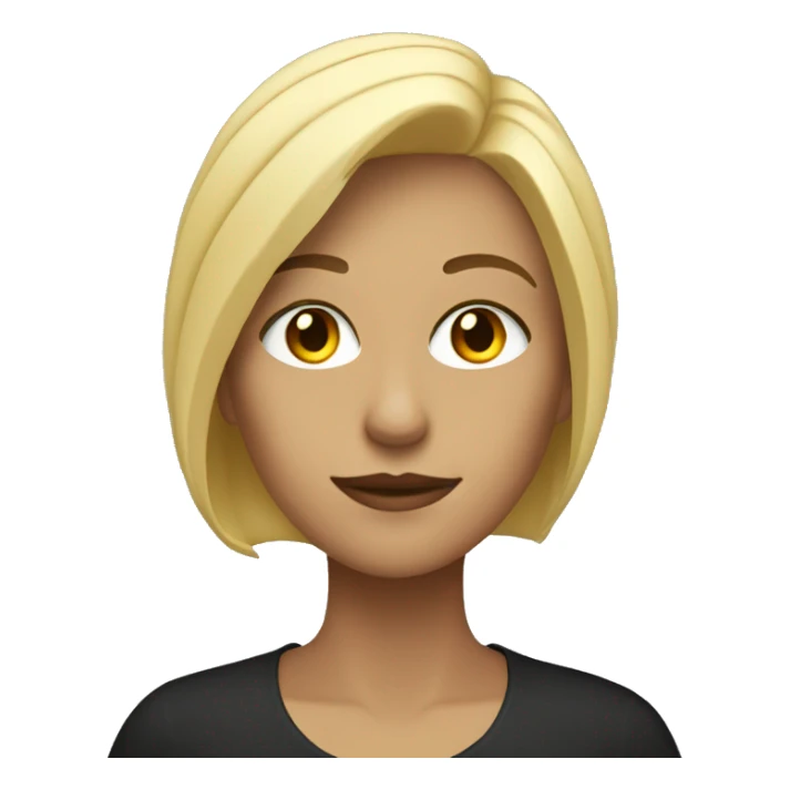 blonde woman with light eyes designing on a black computer sticker