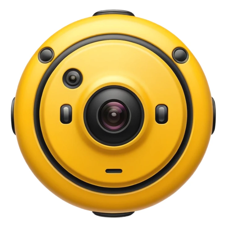 Insta360 camera emoji, top-down view, yellow and black, rounded shape sticker