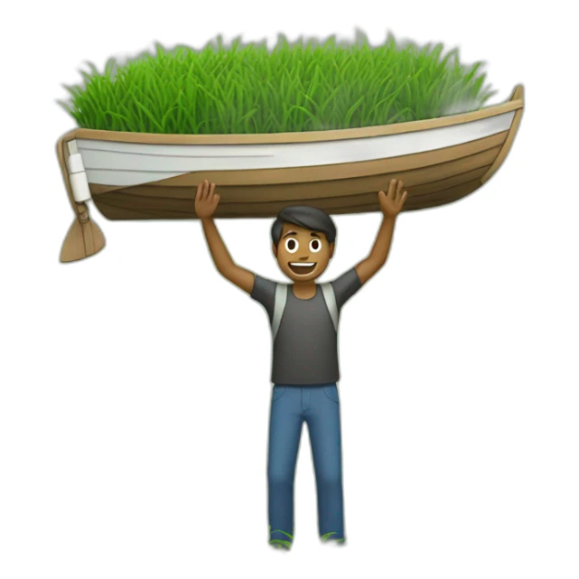Guy carrying a boat over his head standing on grass sticker
