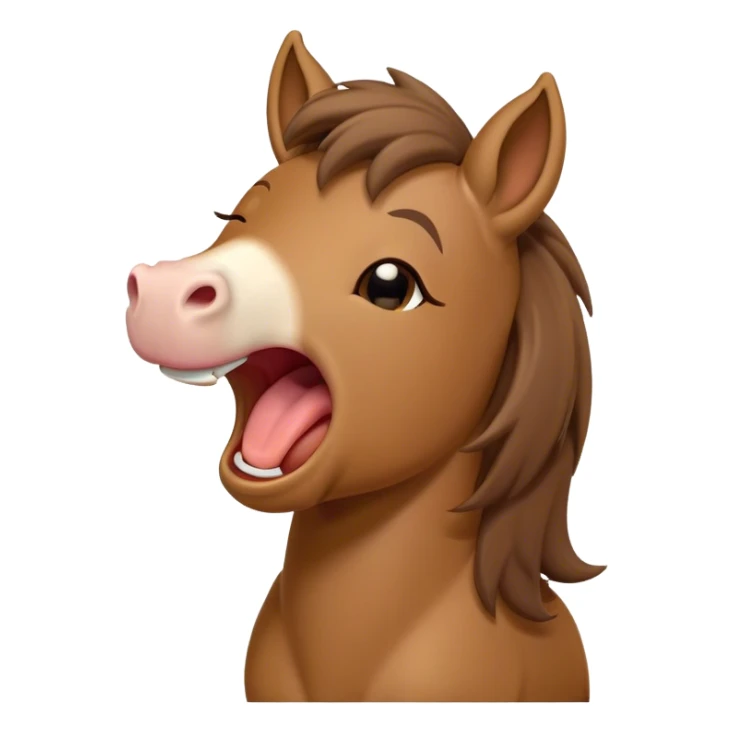 Cinematic Cute Yawning Brown Welsh Pony Portrait Emoji, Head tilted slightly with a dramatic, wide-open yawn, showcasing a sturdy, brown-colored form with softly drooping ears and sleepy, half-closed eyes, Simplified yet irresistibly adorable features, highly detailed, glowing with a soft, cozy earthy glow, high shine, relaxed yet expressive, stylized with a dash of rustic charm, soft glowing outline, capturing the essence of a drowsy yet affectionate brown Welsh pony that appears ready to stretch and yawn its way off the screen! sticker