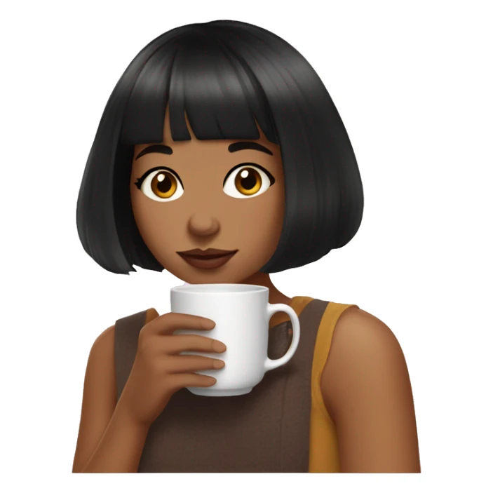 Girl with black hair and curtain bangs sipping tea sticker