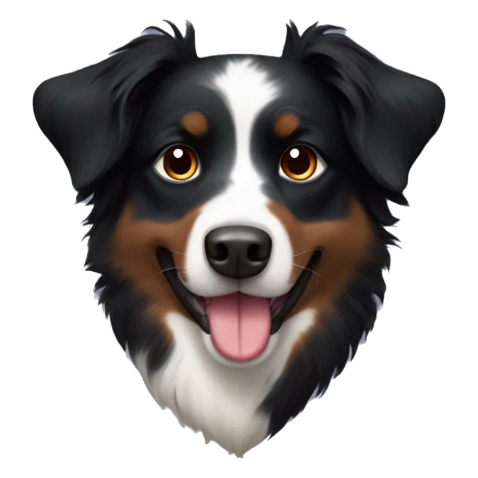 Small black australian shepherd dog with huge maroon heart sticker