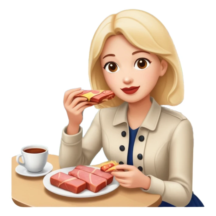  paris women eating SPAM meat at cafe landscape  sticker