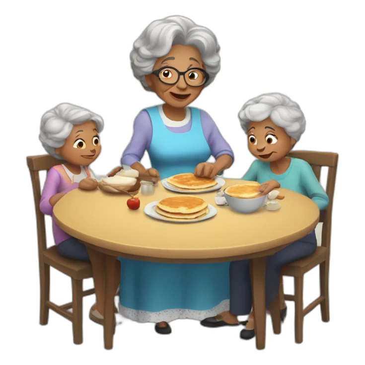 Granny with family in the table eat pancakes sticker