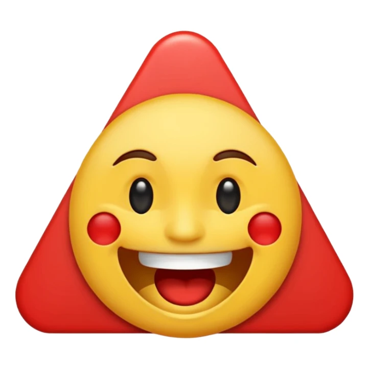 playful emoji where a red triangle is superimposed diagonally across a laughing emoji, splitting the face in half with the triangle sticker