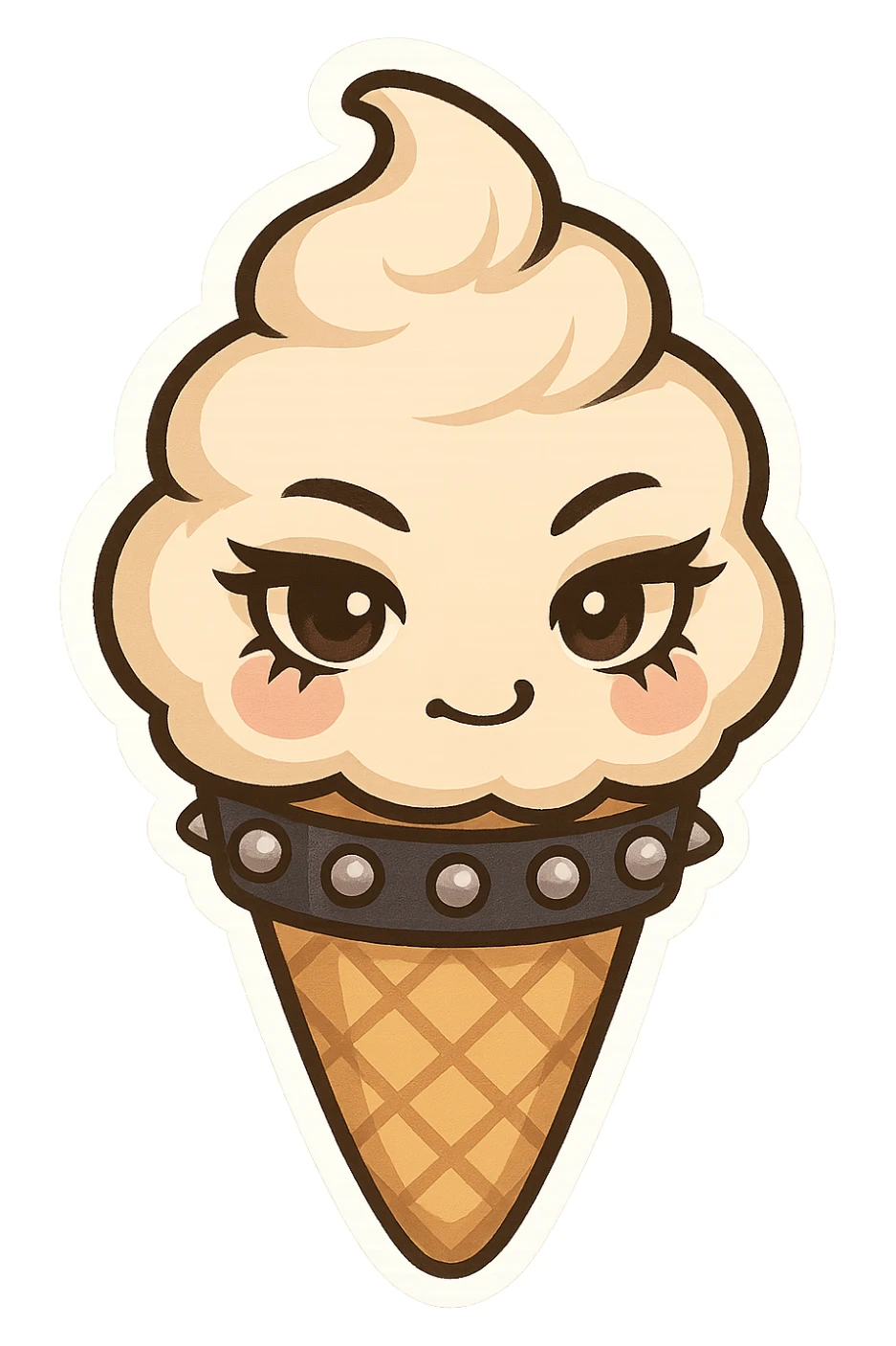 chibi sticker-style ice cream cone with a studded bracelet and dark eyeliner, cute and exaggerated sticker