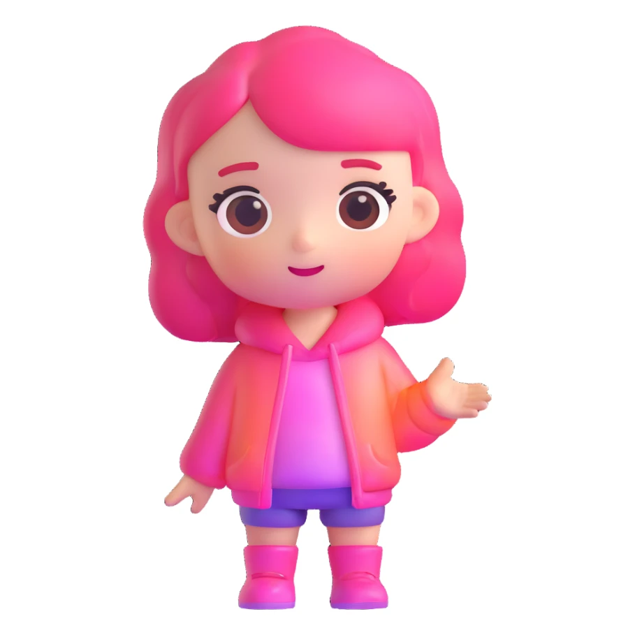 Cute female character with pink gradient, glass effect, minimalist design, transparent background sticker